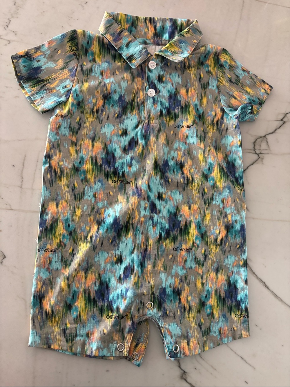 Off-White Multicolor Abstract Print Baby Romper Authentic